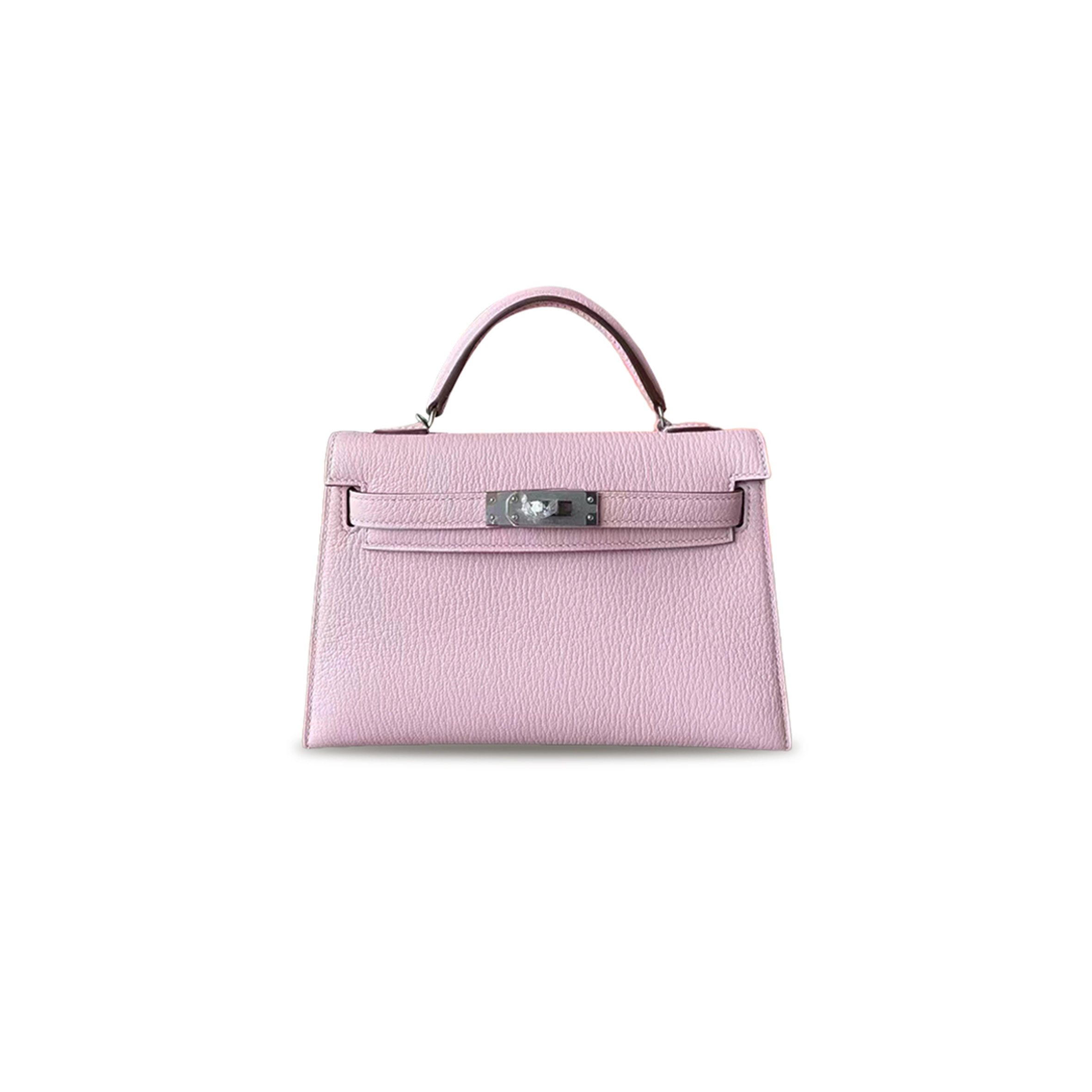 HERMÈS MINI KELLY II TOGO CHERRY BLOSSOM PINK SILVER BUCKLE HARDWARE (19*12*5.5cm) 